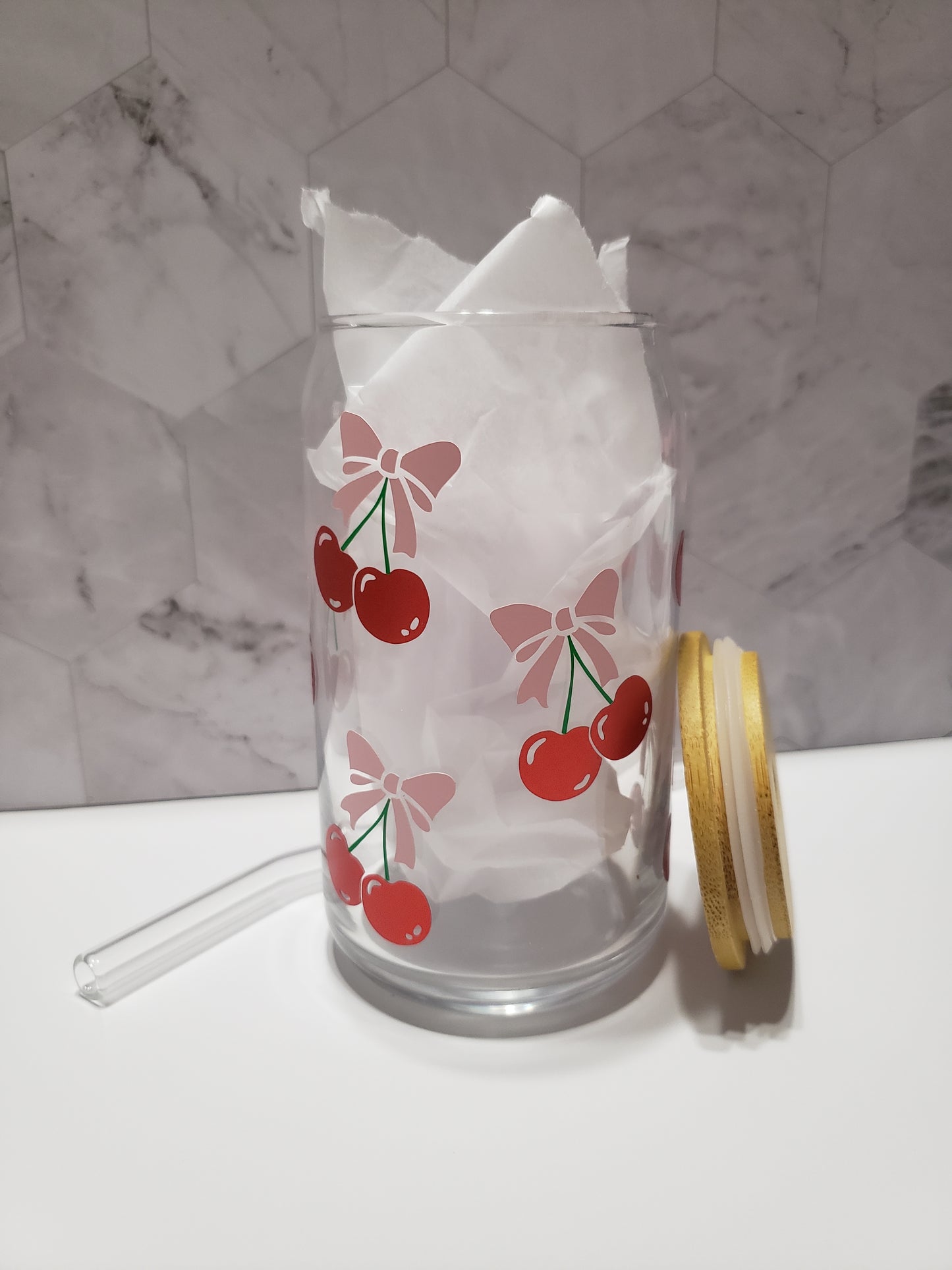 Cherry Coquette 16 oz Glass Cup
