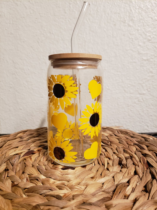 Sunflower Clear 16 oz Glass Cup