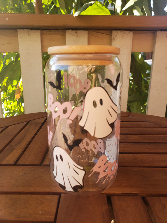 Cute Ghost 16 oz glass cup