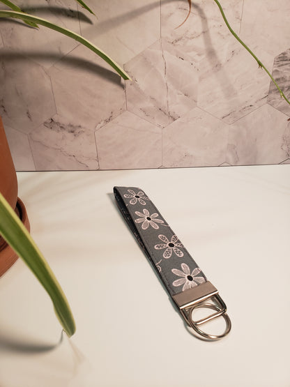 Grey Floral Cotton Wristlet
