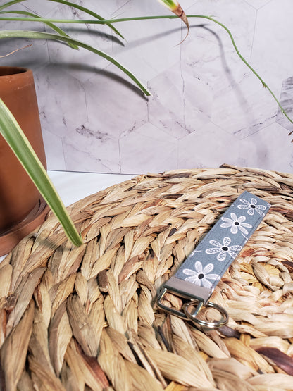 Grey Floral Cotton Wristlet