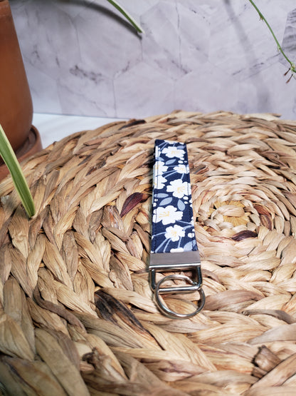 Navy Blue Floral Wristlet Strap