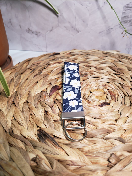 Navy Blue Floral Wristlet Strap