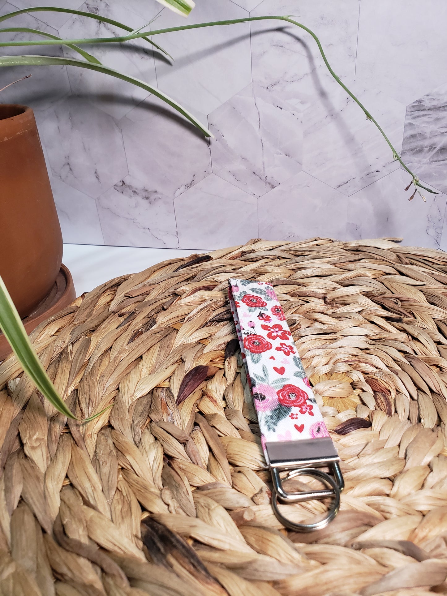Red and Pink Floral Wristlet