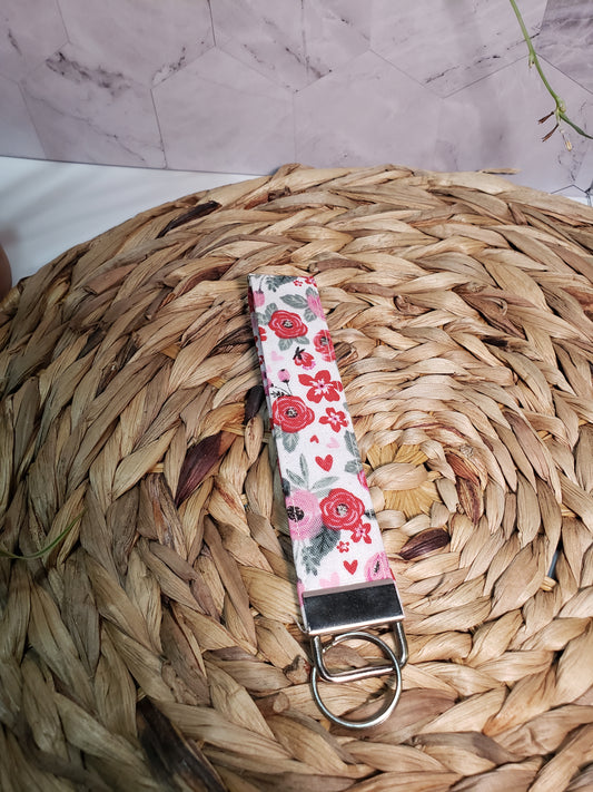 Red and Pink Floral Wristlet