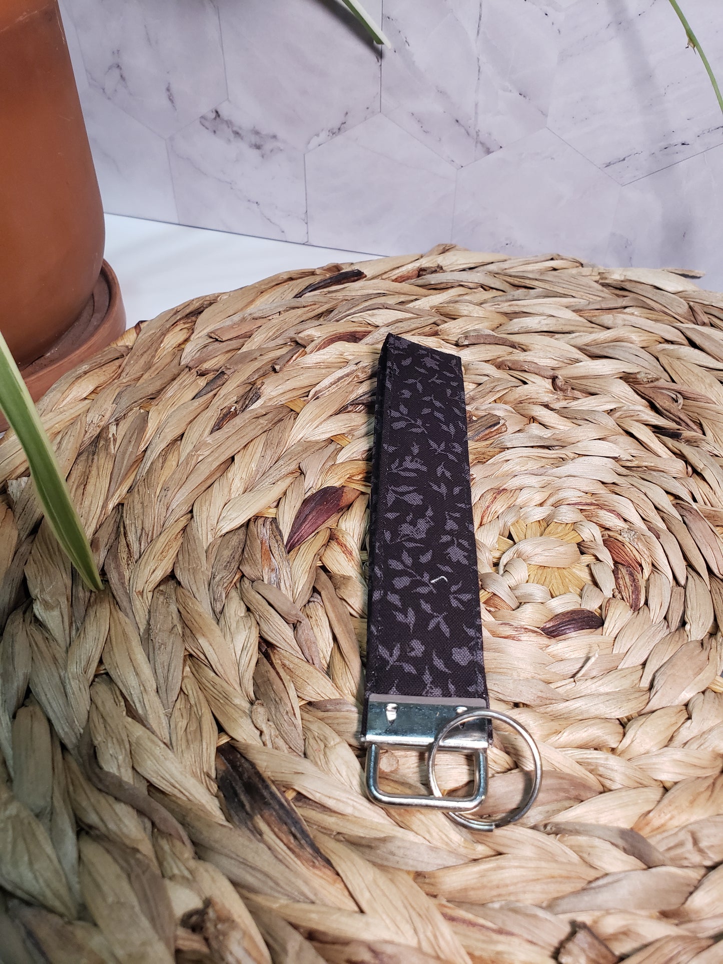 Black Floral Wristlet Keychain