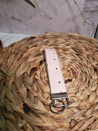 Pink and Black Polka Dot Wristlet Keychain