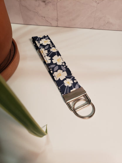 Navy Blue Floral Wristlet Strap