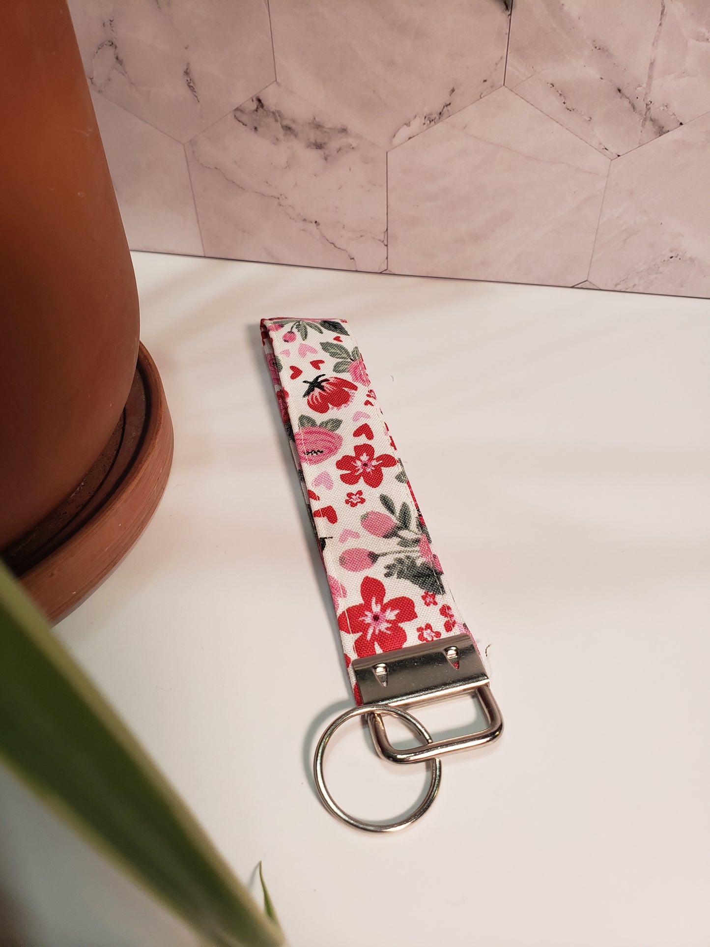 Red and Pink Floral Wristlet