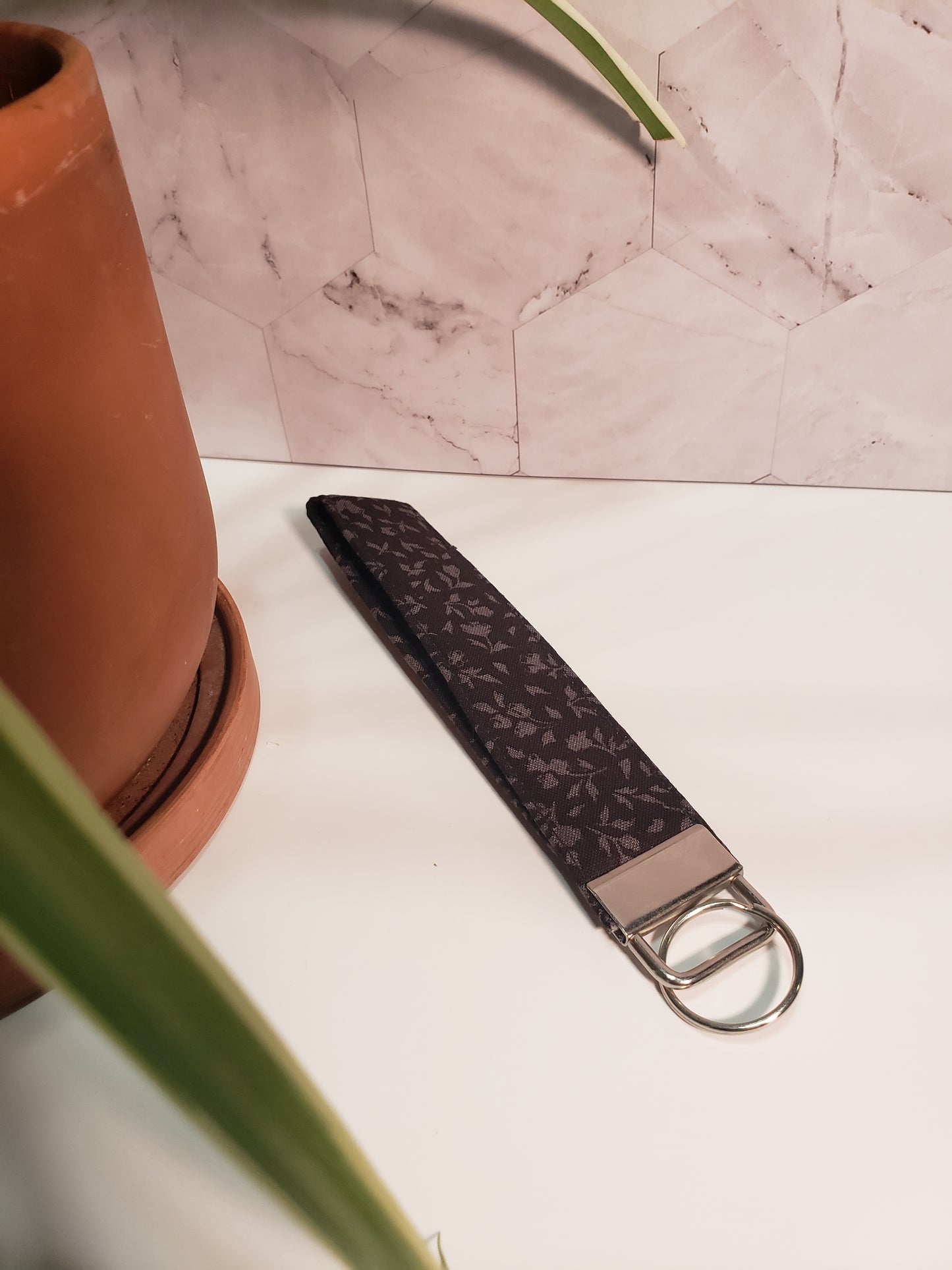Black Floral Wristlet Keychain