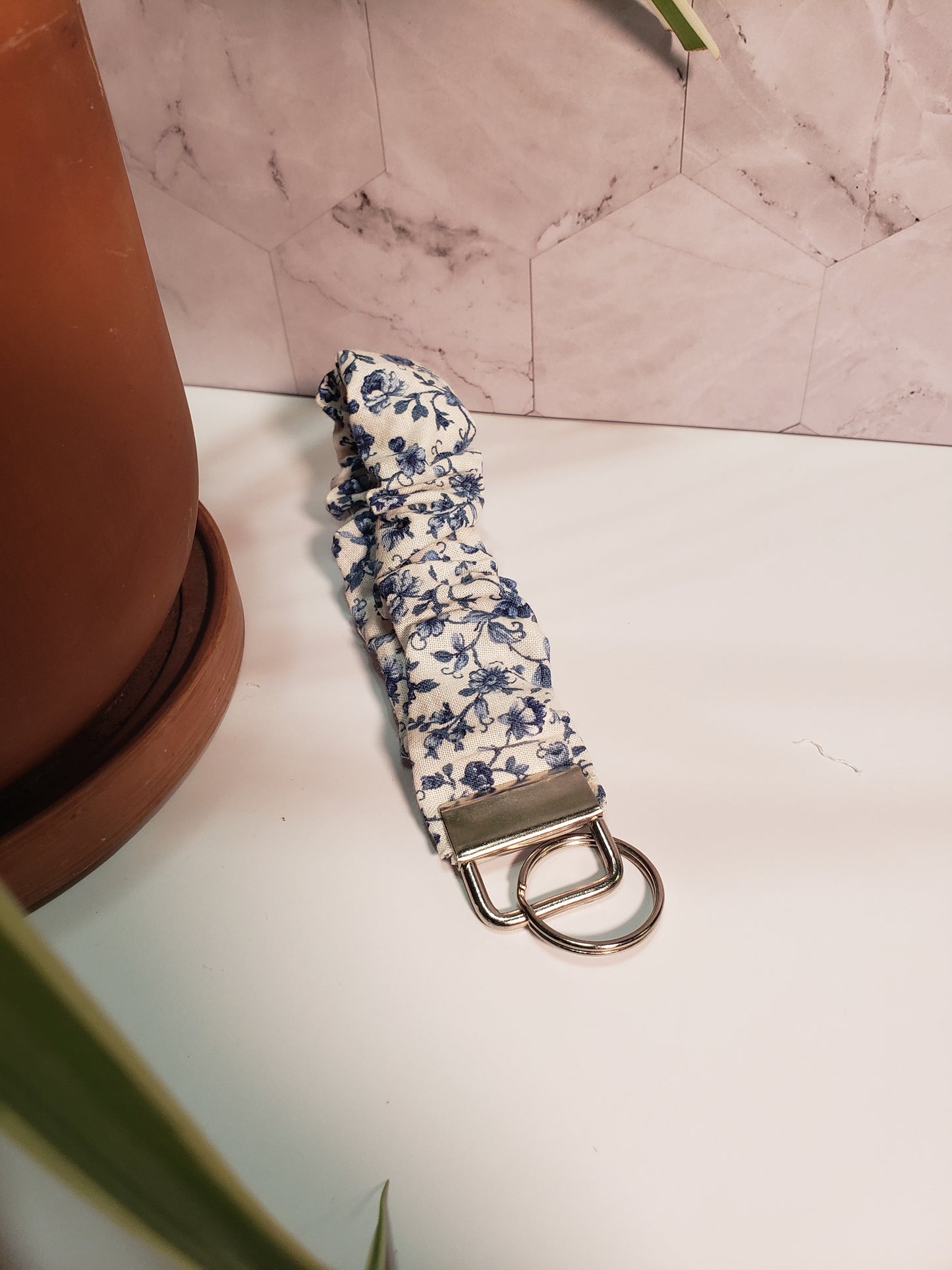 Blue Floral Wristlet