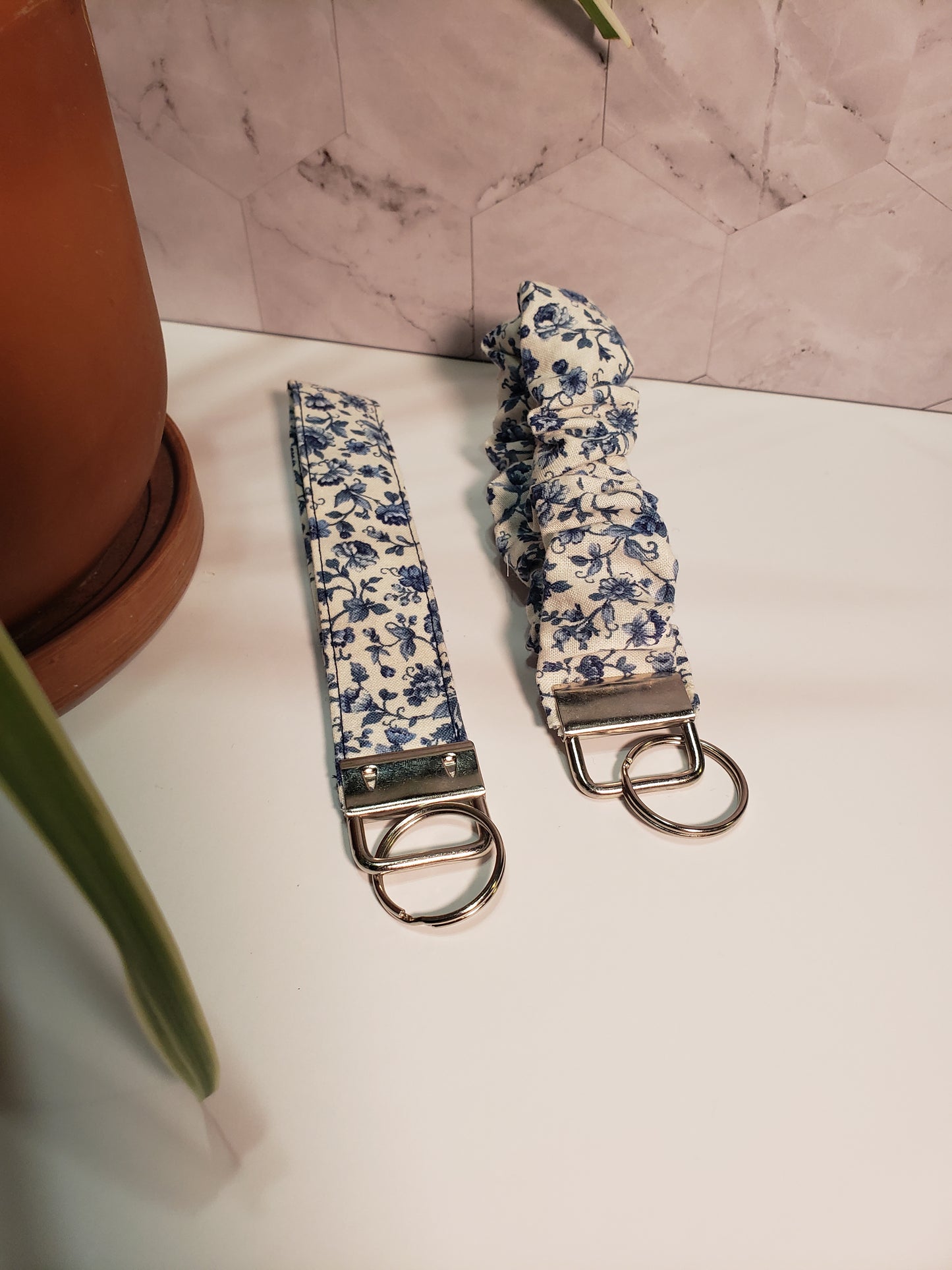 Blue Floral Wristlet