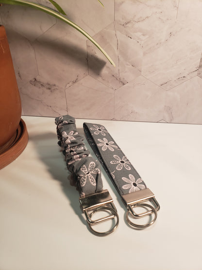Grey Floral Scrunchie Wristlet