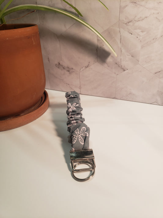 Grey Floral Scrunchie Wristlet