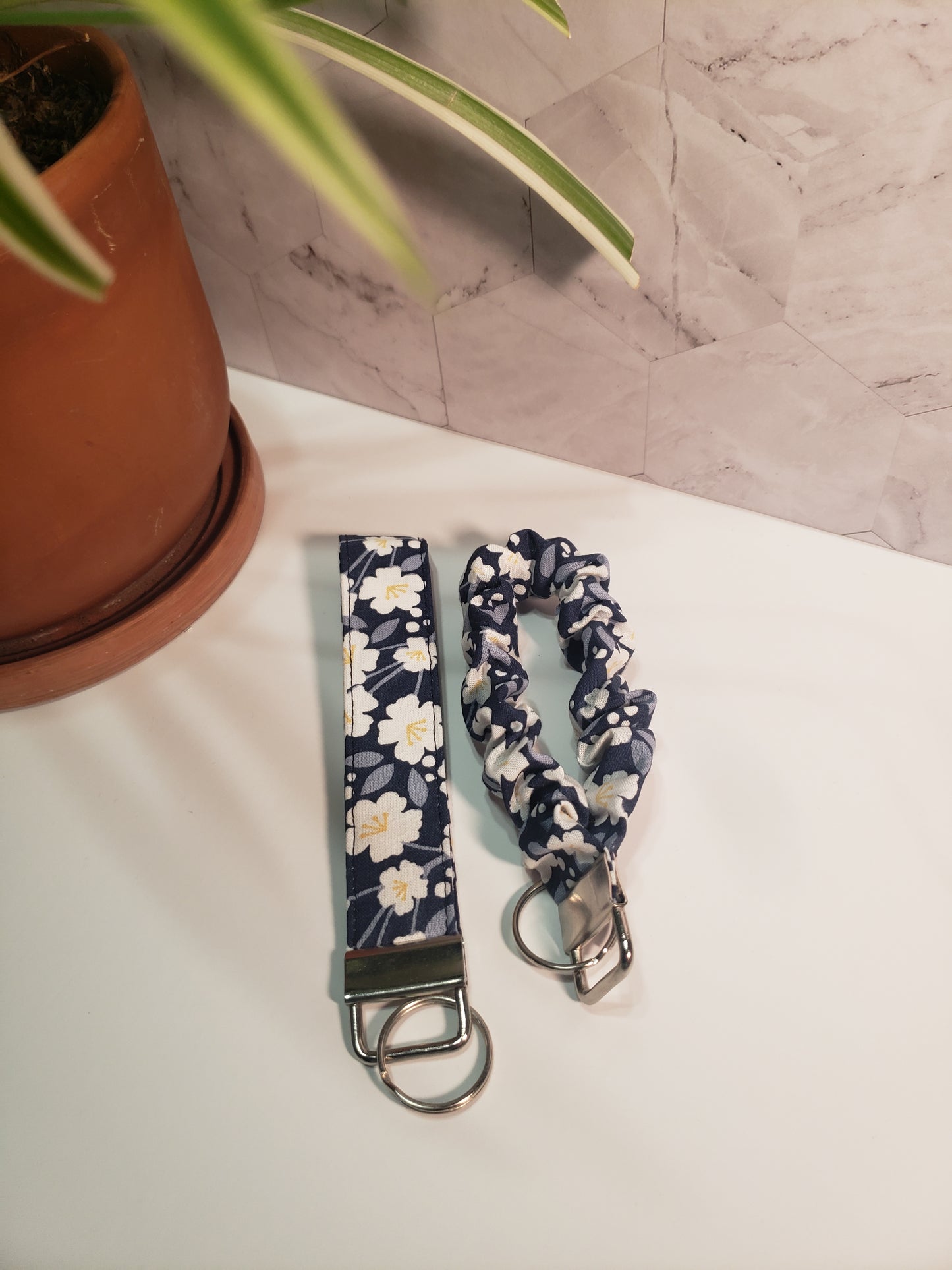 Navy Blue Floral Wristlet