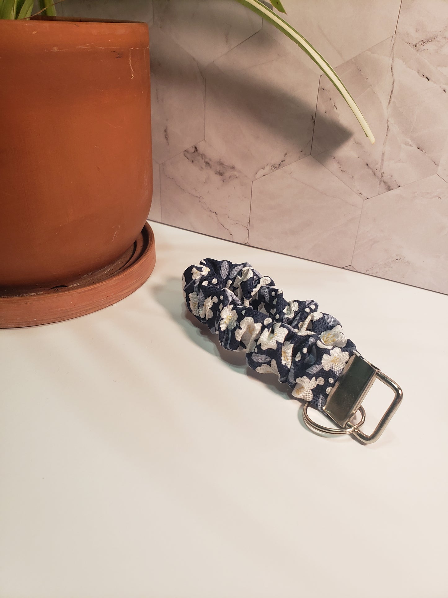 Navy Blue Floral Wristlet