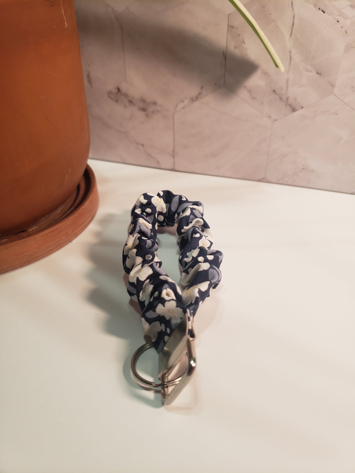Navy Blue Floral Wristlet