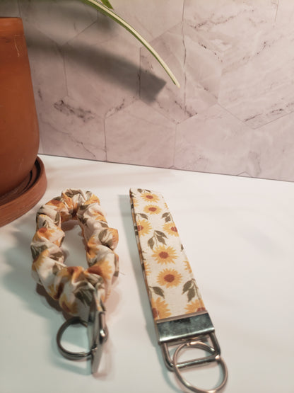 Vintage Sunflower Scrunchie Wristlet