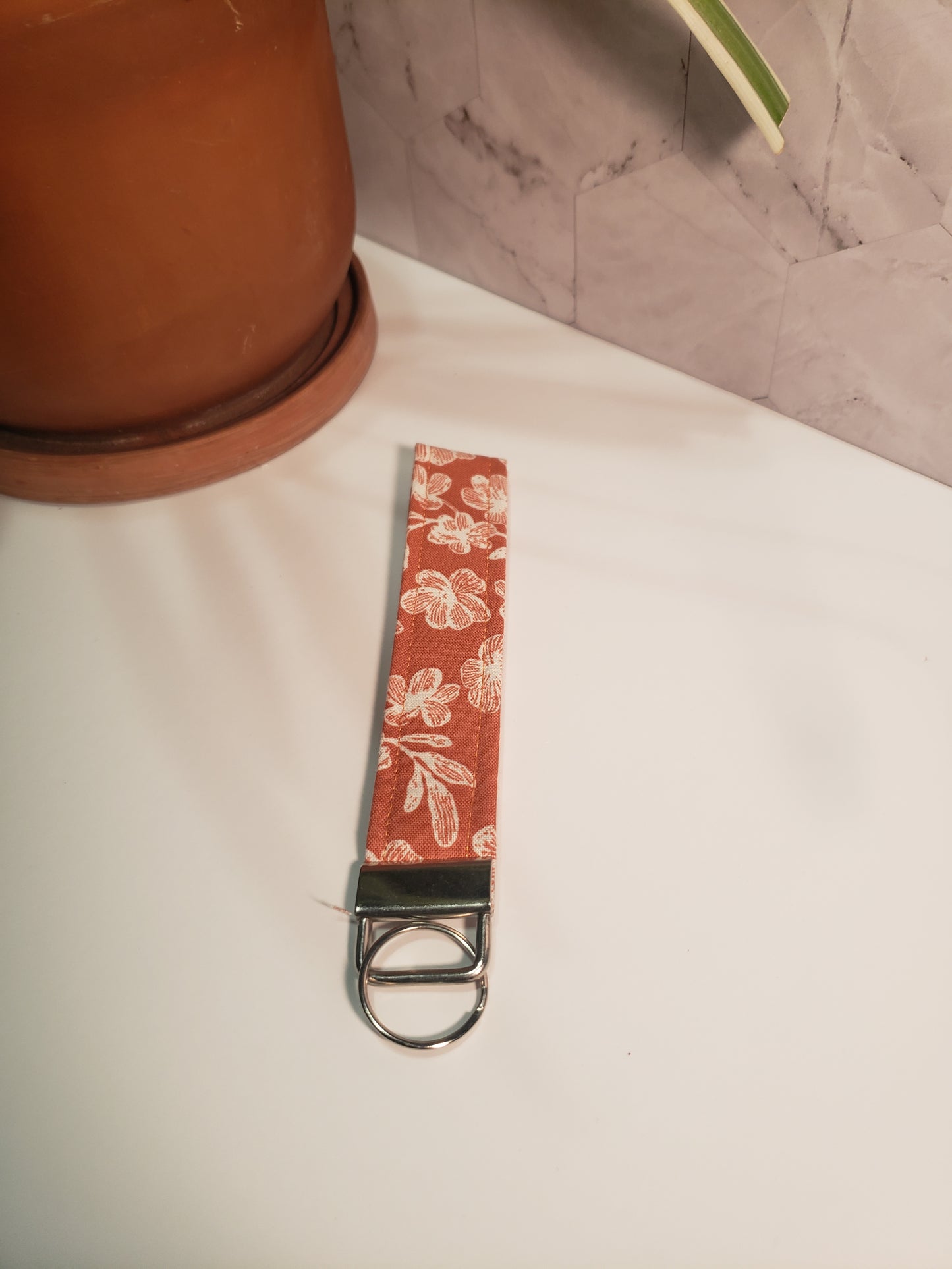 Orange Floral Cotton Wristlet Starp