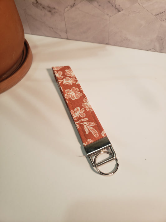 Orange Floral Cotton Wristlet Starp