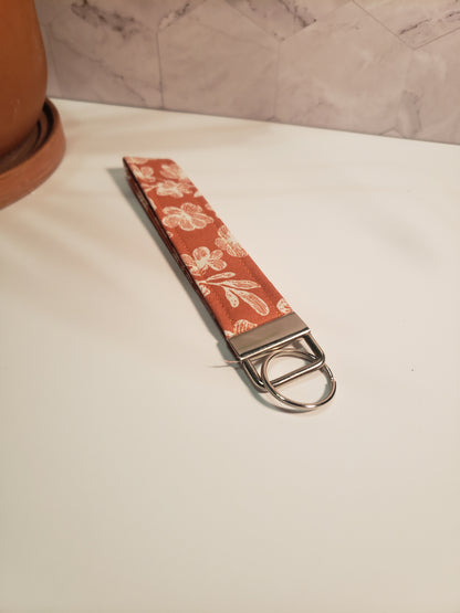 Orange Floral Cotton Wristlet Starp