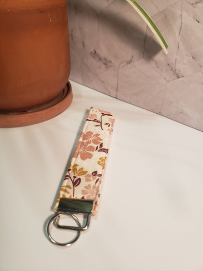 Pink Floral Cotton Wristlet Strap