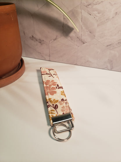 Pink Floral Cotton Wristlet Strap