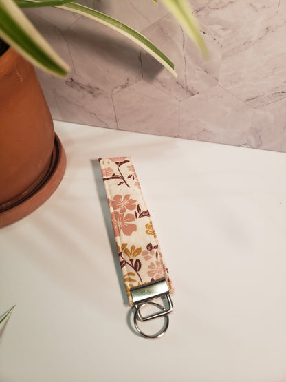 Pink Floral Cotton Wristlet Strap