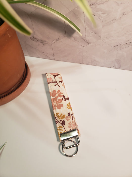 Pink Floral Cotton Wristlet Strap
