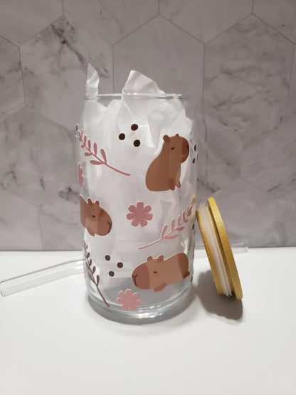 Capybara 16 oz Glass Cup