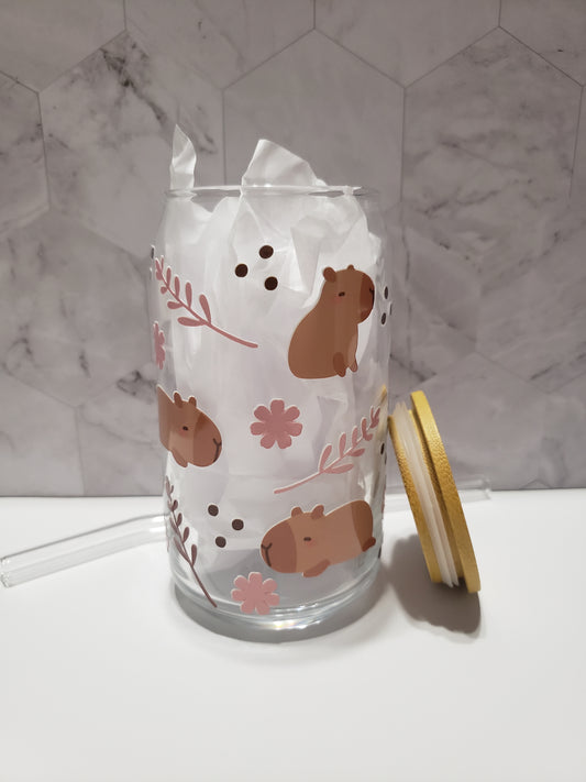 Capybara 16 oz Glass Cup