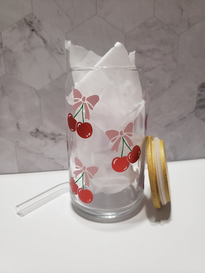 Cherry Coquette 16 oz Glass Cup