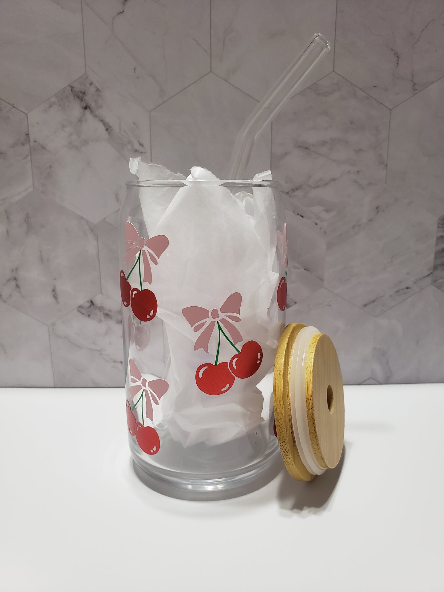 Cherry Coquette 16 oz Glass Cup
