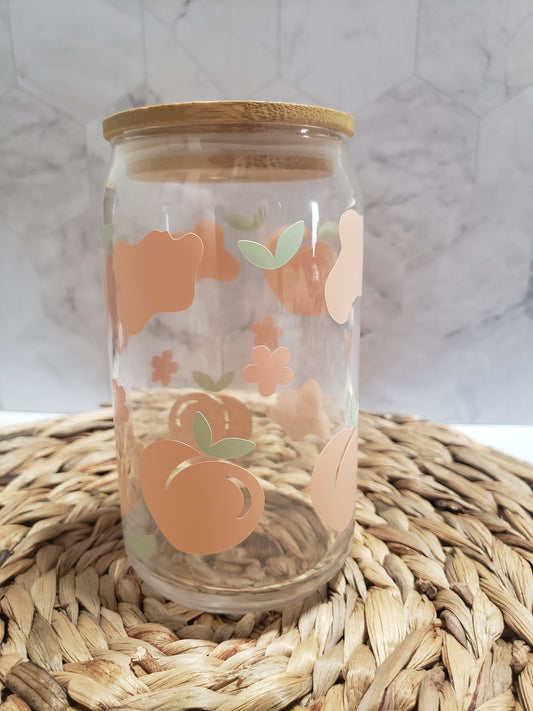 Peach Cow Print 16oz Glass Cup