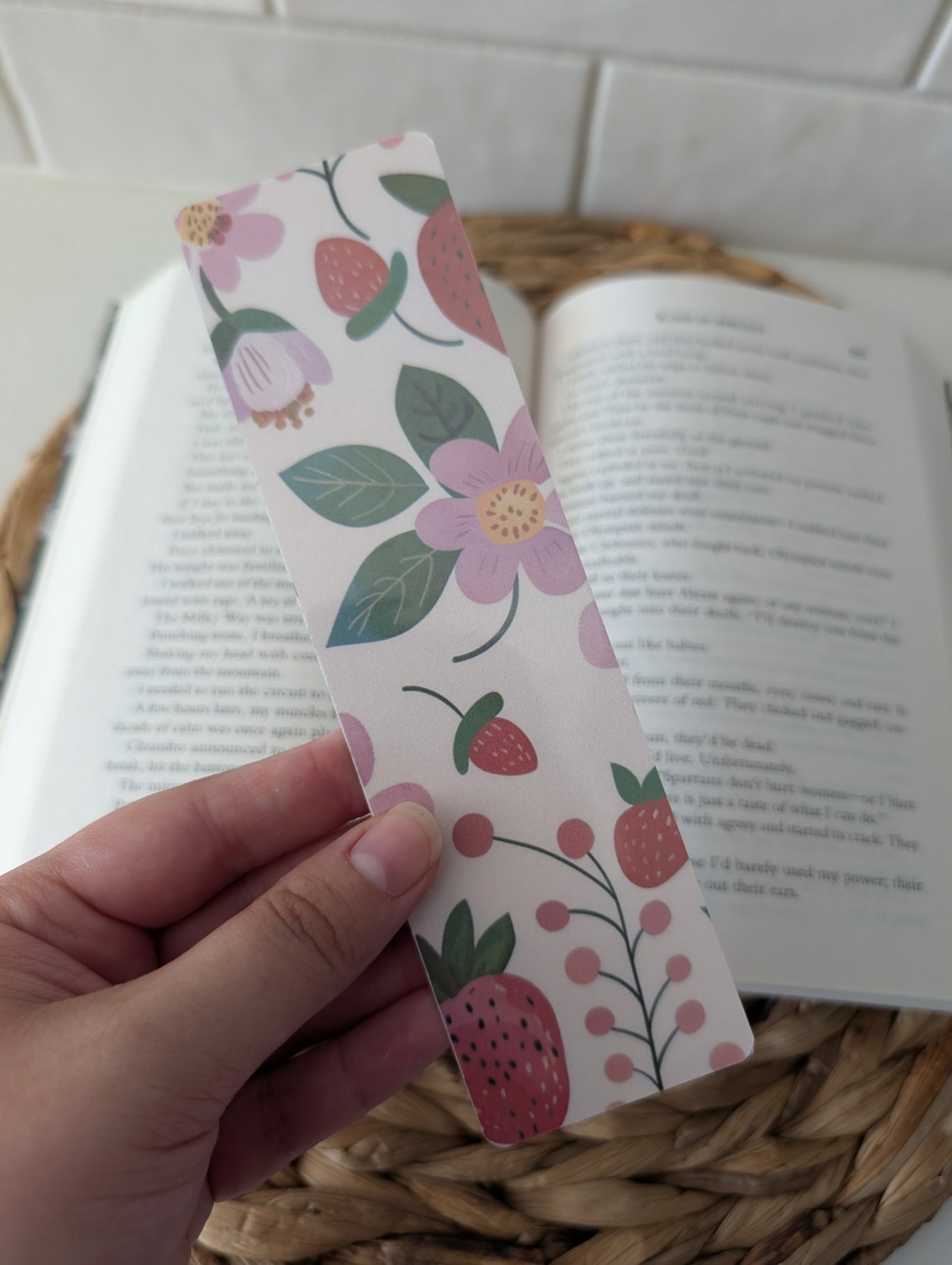 Strawberry and Flower Bookmark